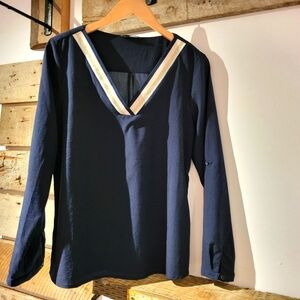 ONLY - Navy V-Neck Long Sleeve Top